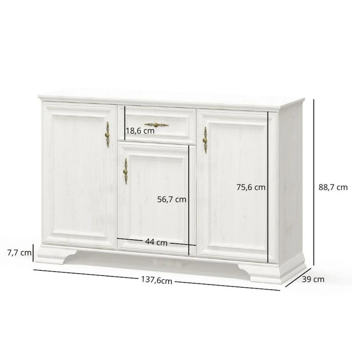 Comoda pin alb anderson IRYS, PAL laminat, 138x39x89 cm