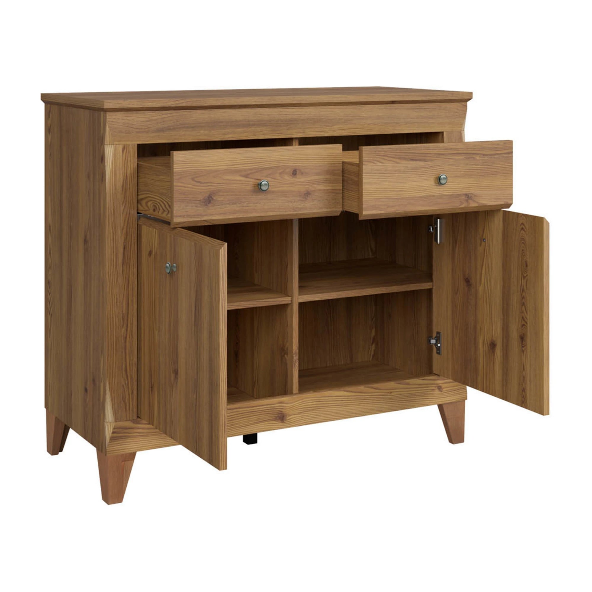Set dormitor BERGEN, stejar, pat 160x200, dulap 3 usi si 2 sertare, 2 noptiere si comoda