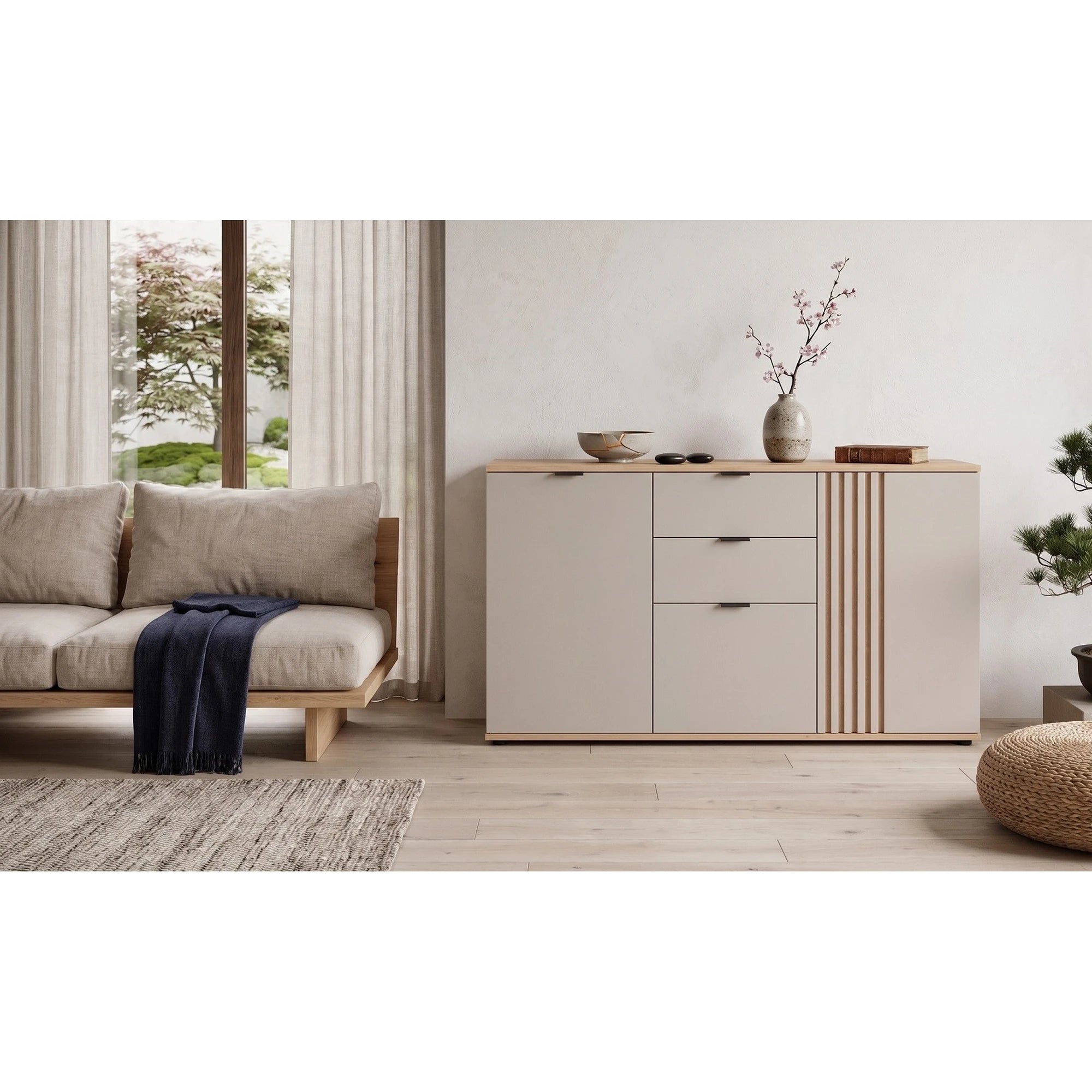 Comoda moderna dormitor BREVAS, stejar artisan/casmir, PAL, 150x40x87 cm