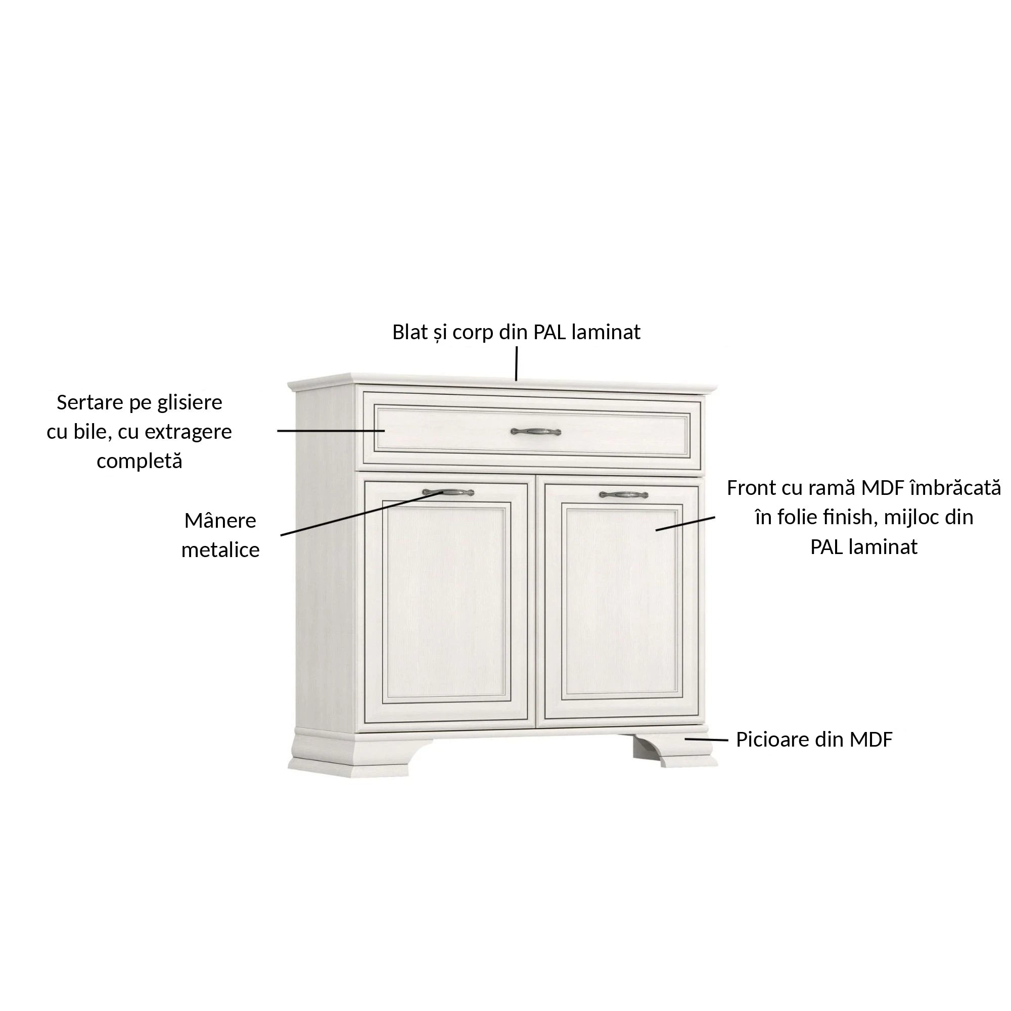 Comoda TIFFANY, crem, PAL laminat, 94x37x90 cm
