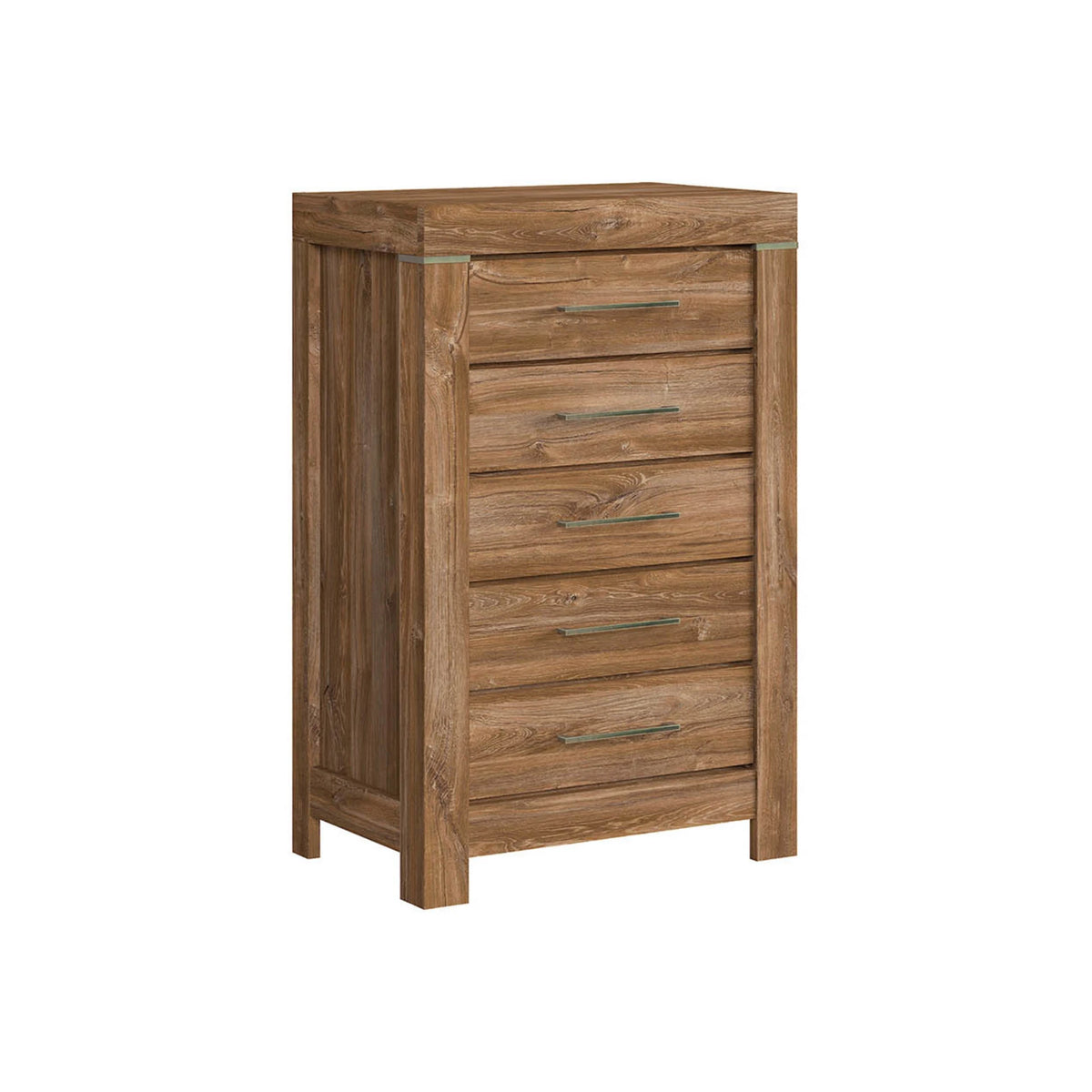 Set dormitor GENT 2, pat 160x200, stejar stirling, dulap cu 3 usi, 2 comode si noptiera