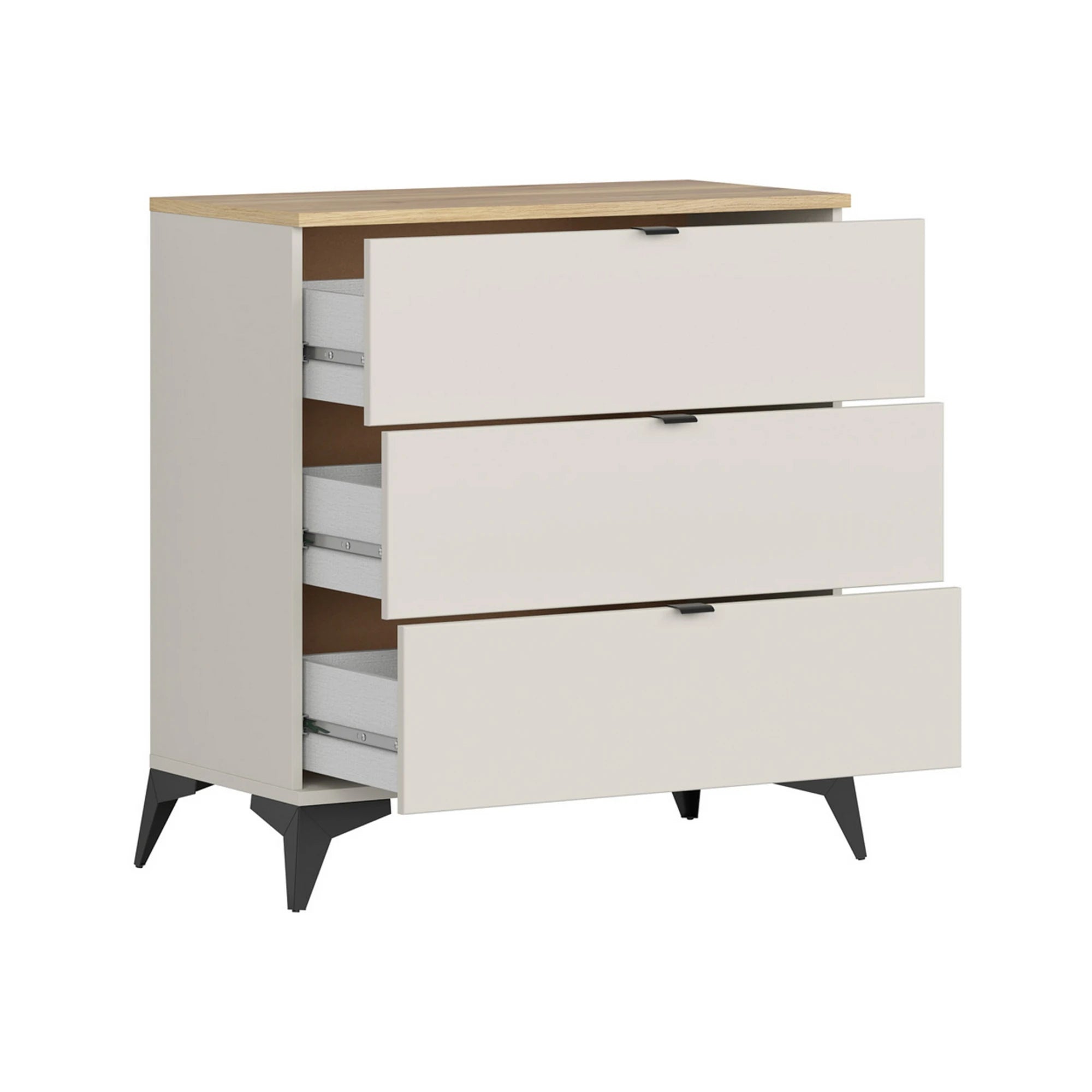 Set dormitor GLAMOUR, casmir/stejar, pat 160x200, dulap cu 3 usi, 2 noptiere si o comoda