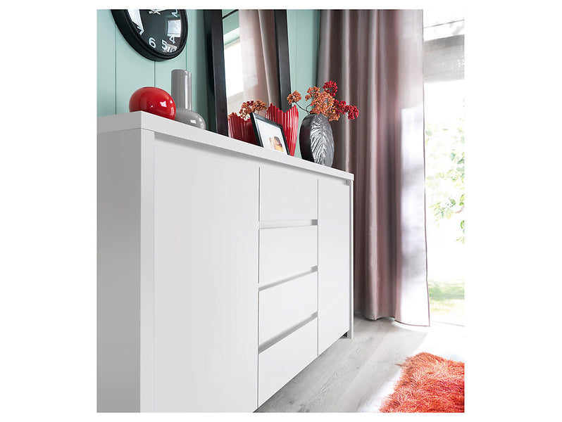 Comoda KASPIAN KOM2D4S, alb, PAL, 144x41x92 cm