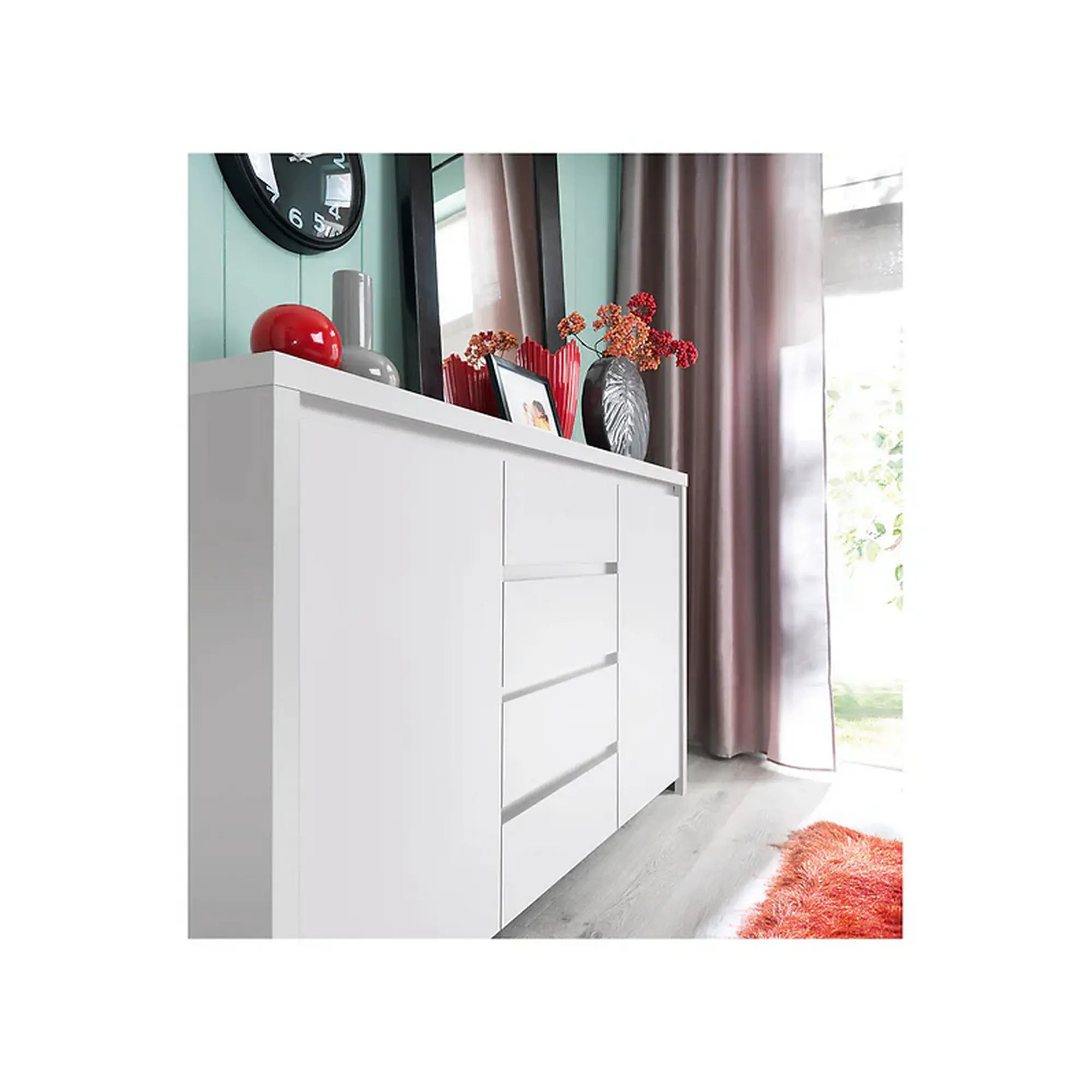 Comoda KASPIAN KOM2D4S, alb, PAL, 144x41x92 cm