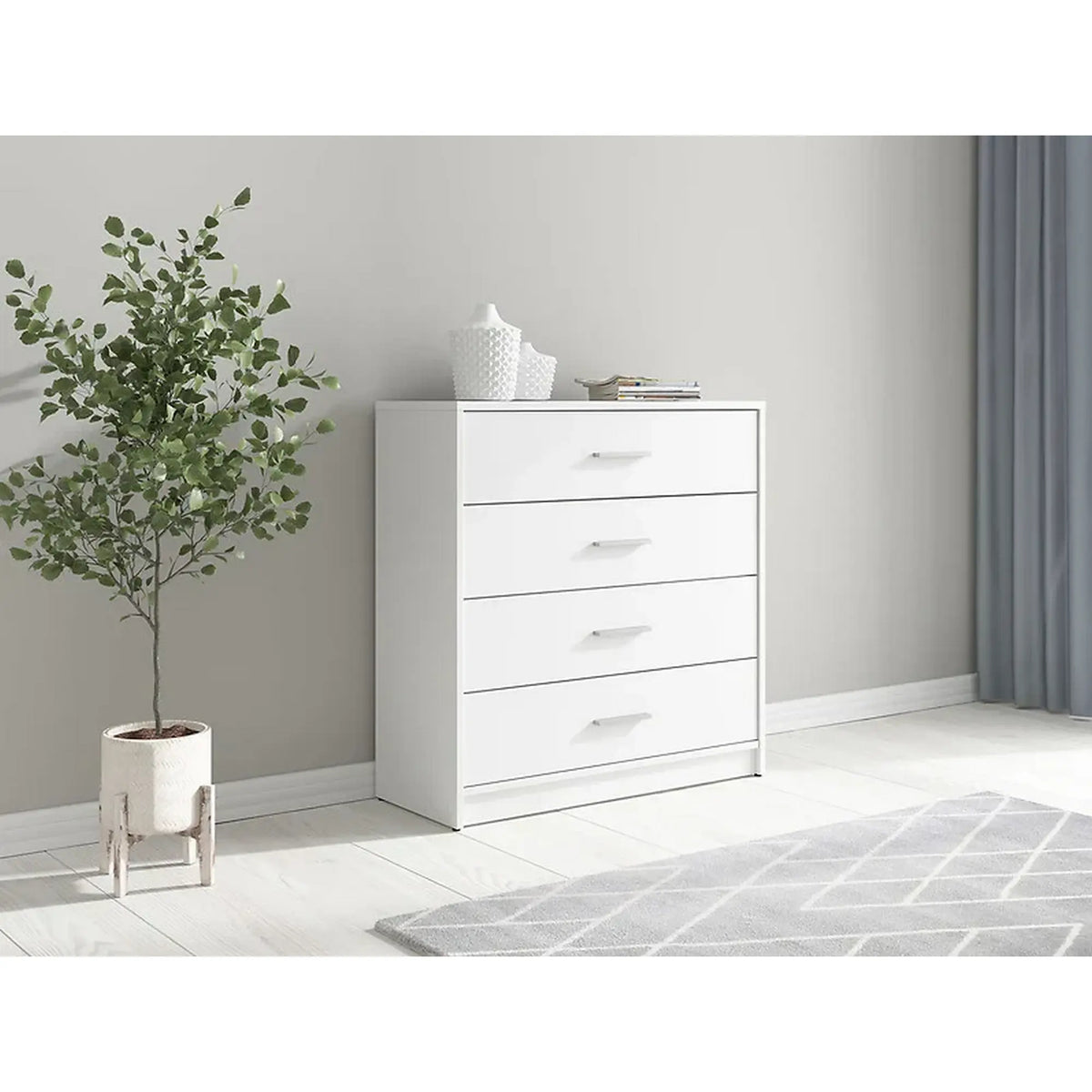 Comoda NEPO PLUS, alb, PAL laminat, cu 4 sertare, 80x34x84 cm