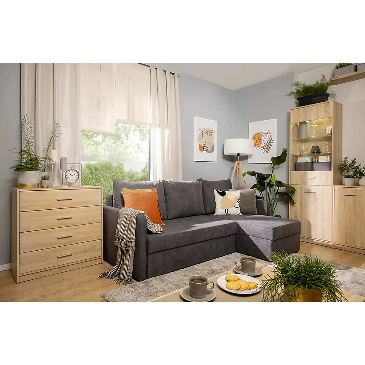Comoda NEPO PLUS, stejar sonoma, PAL laminat, cu 4 sertare, 80x34x84 cm