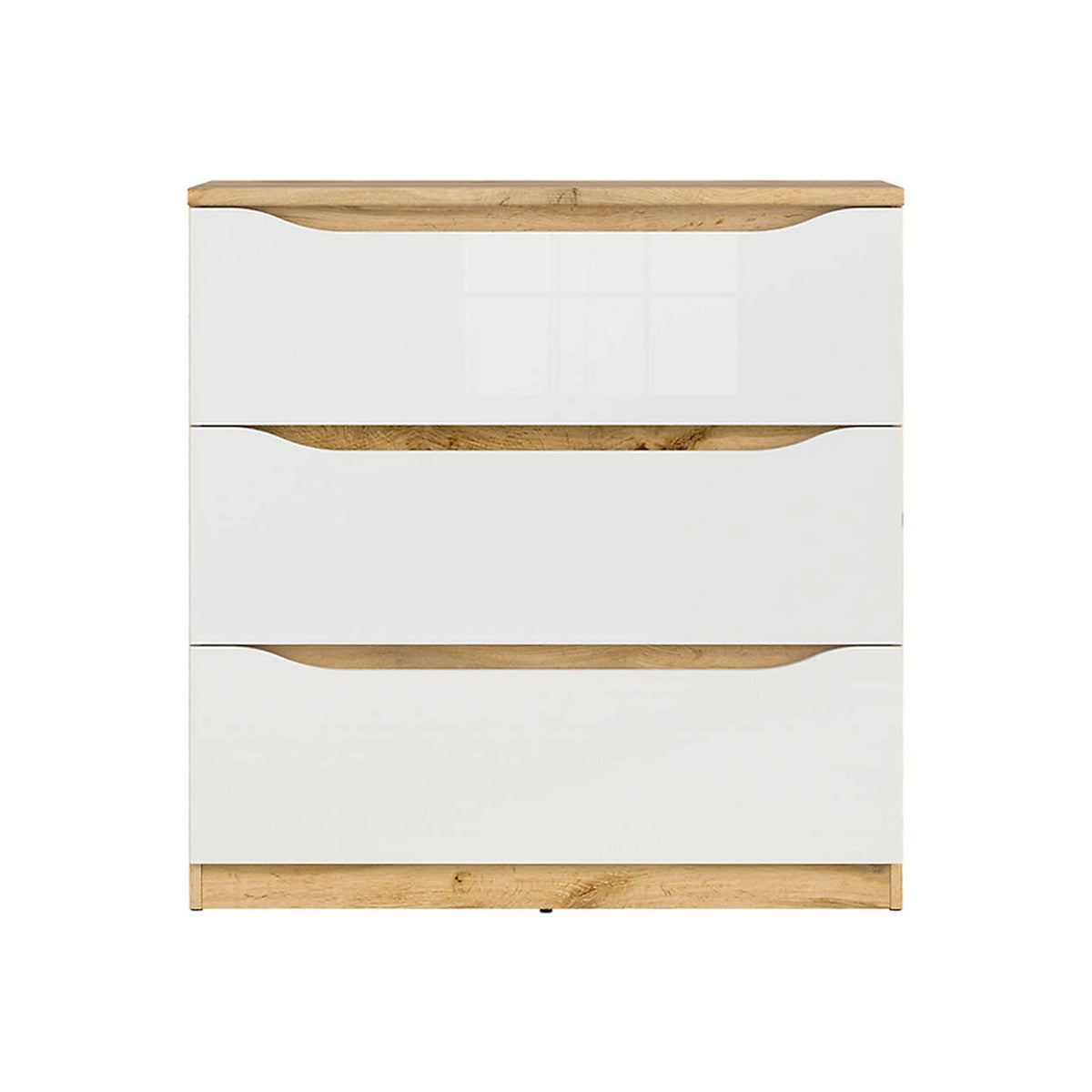 Comoda NUIS, stejar/alb lucios, 90x40x92 cm