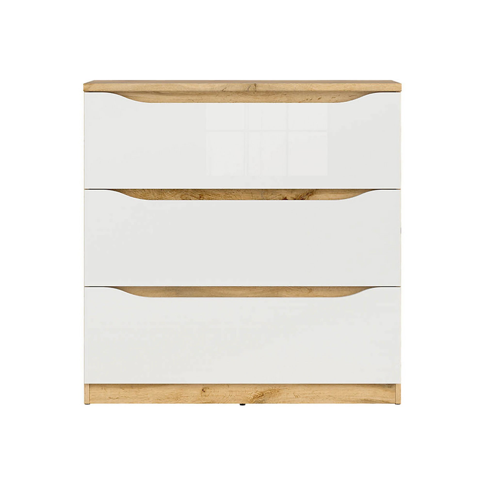 Comoda NUIS, stejar/alb lucios, 90x40x92 cm