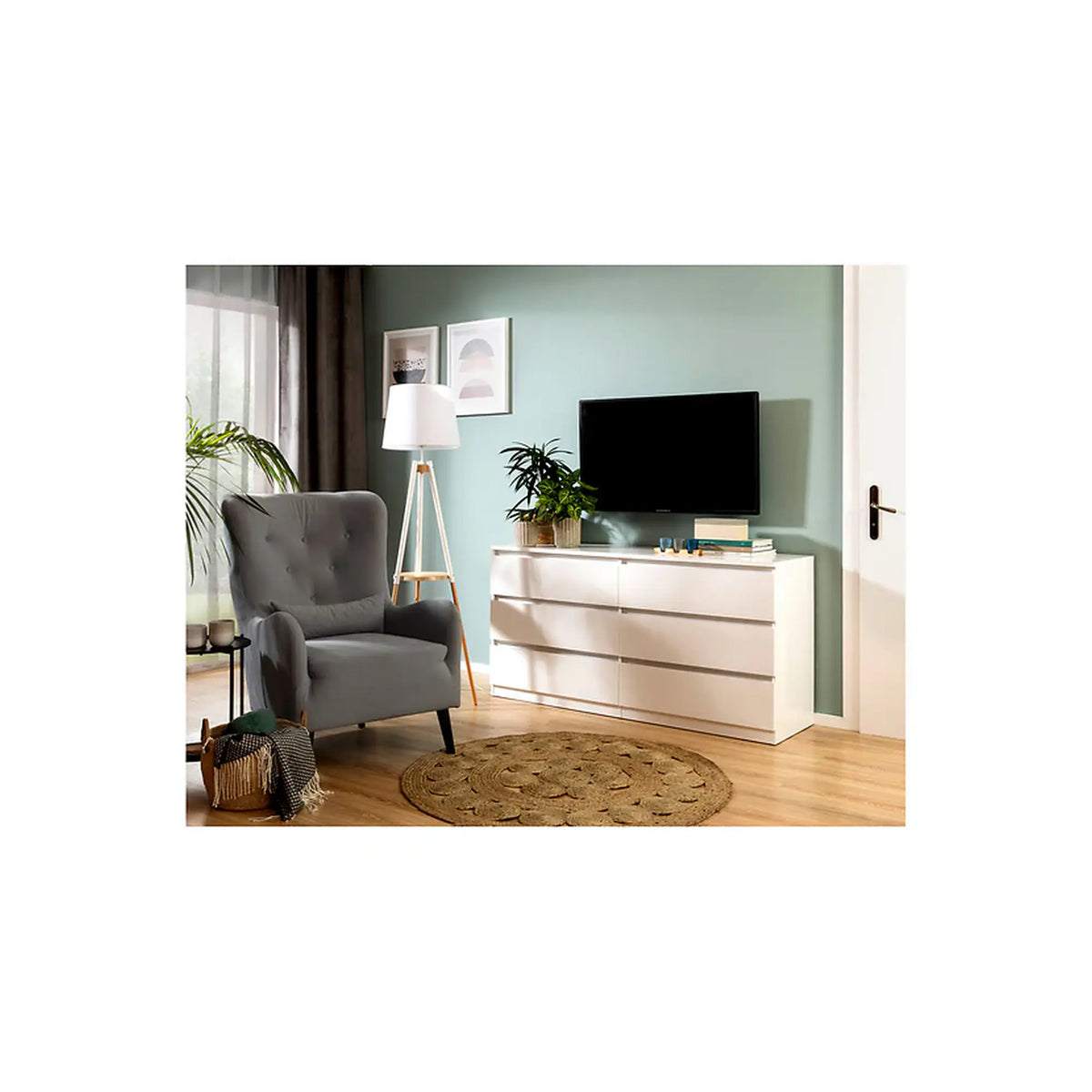 Comoda TETRIX, alb lucios, PAL, 150x45x76 cm