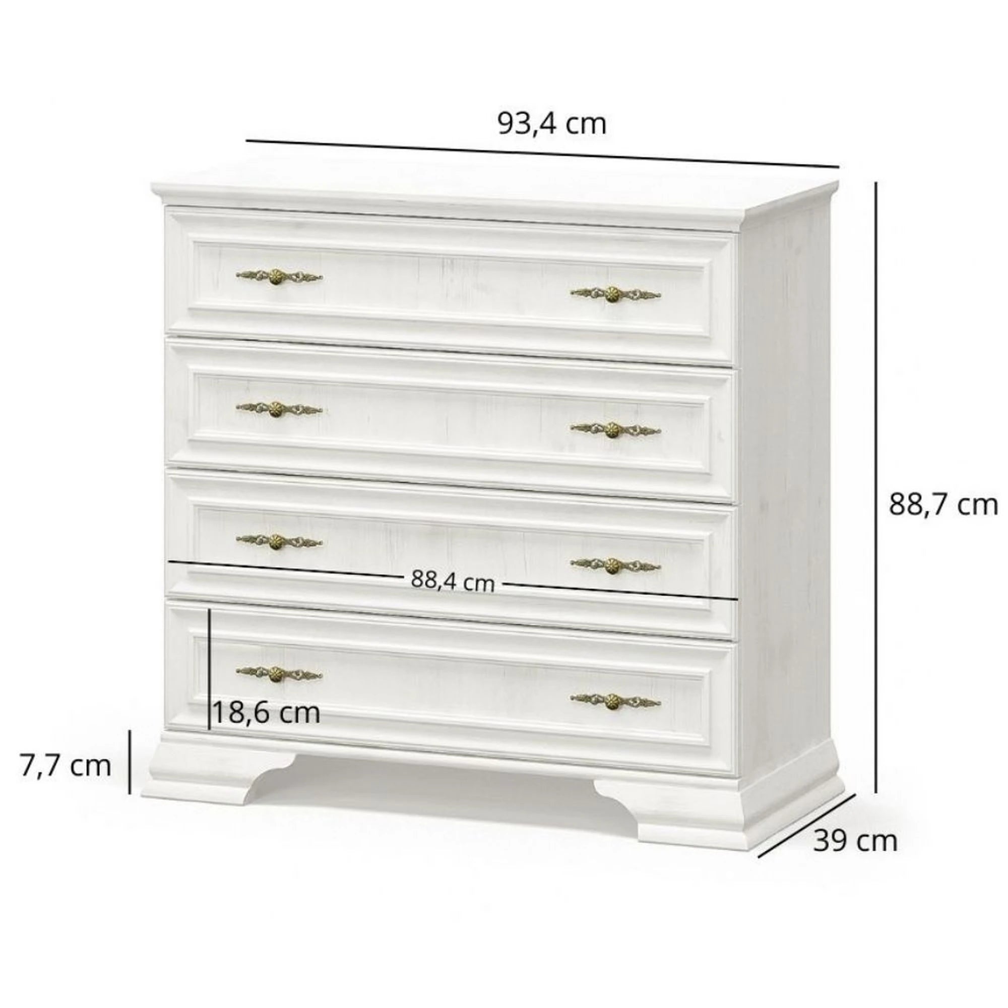 Comoda pin alb anderson IRYS, PAL laminat, cu 4 sertare, 93x39x89 cm