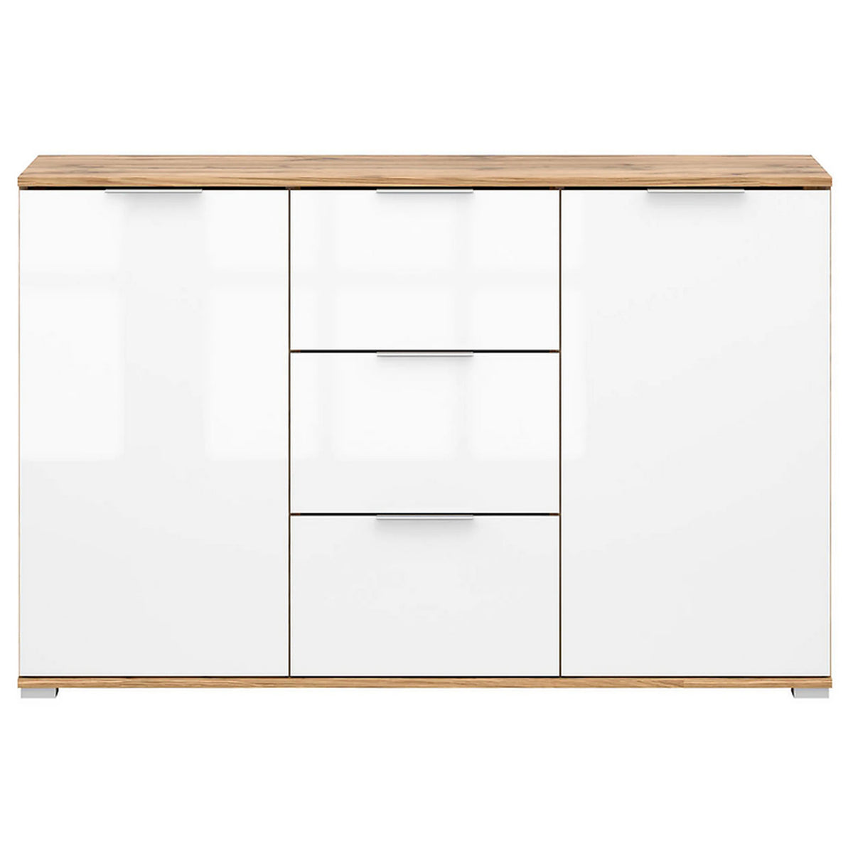Comoda ZELE, stejar wotan/alb lucios, PAL laminat, 135x41x86 cm