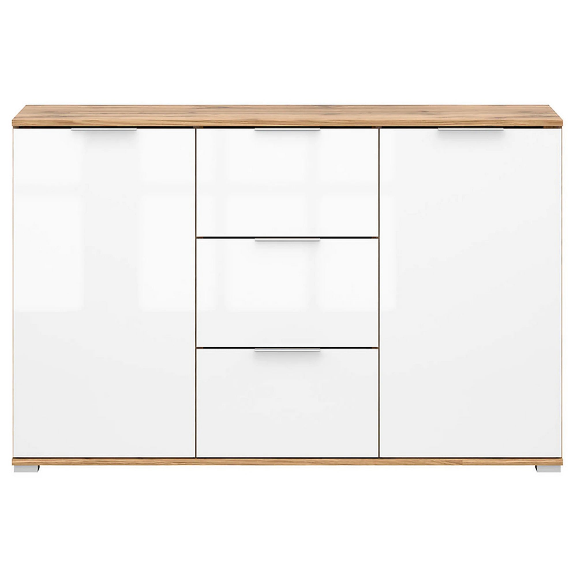 Comoda ZELE, stejar wotan/alb lucios, PAL laminat, 135x41x86 cm