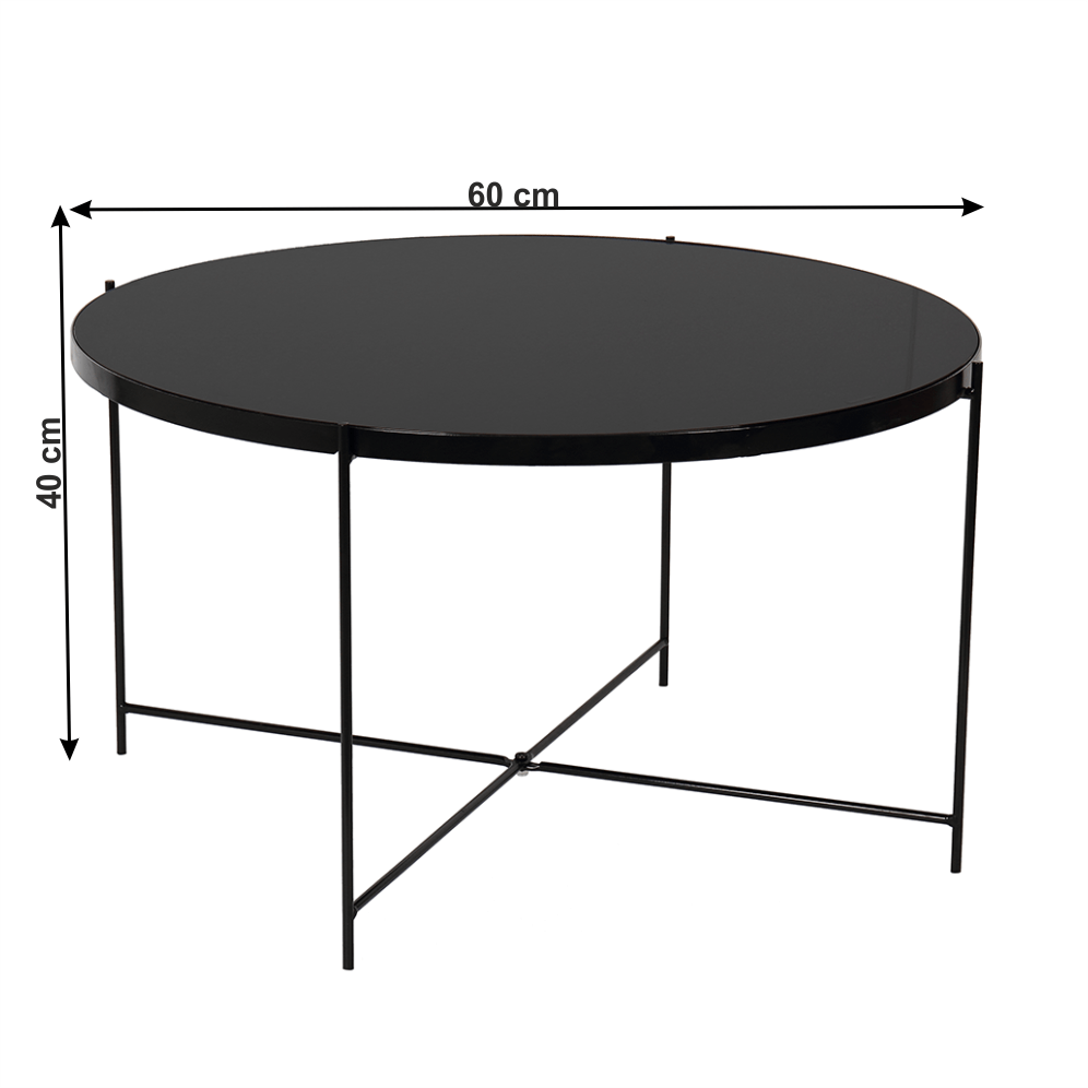 Masuta de cafea KURTIS, negru, sticla/metal, 60x60x40 cm