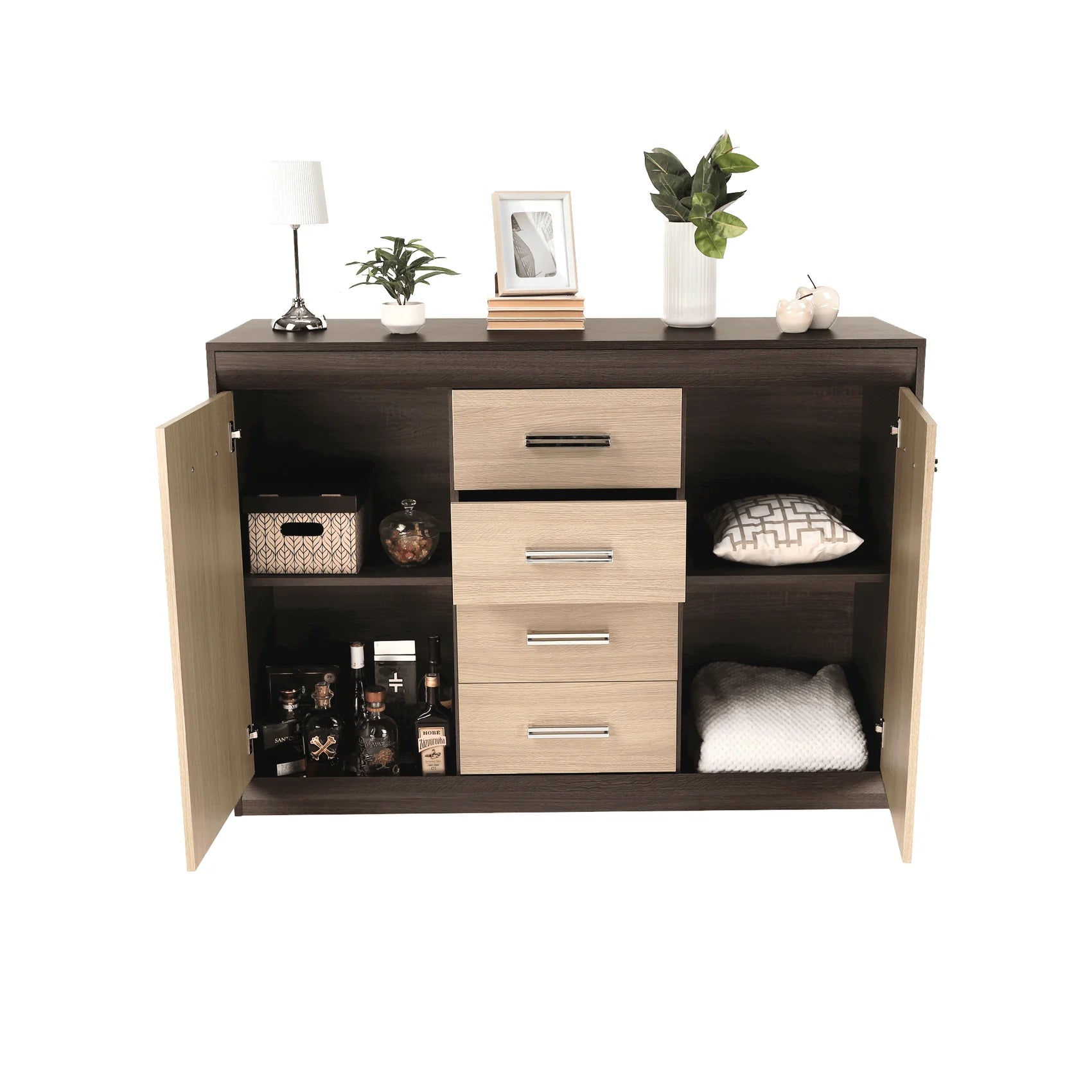 Comoda KORINA, stejar/wenge, DTD laminat, 140x48x100 cm
