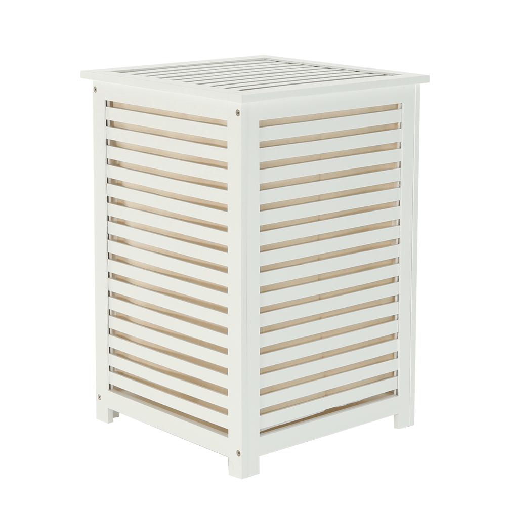 Cos de rufe BASKET, alb, bambus/material textil, 40x40x58 cm