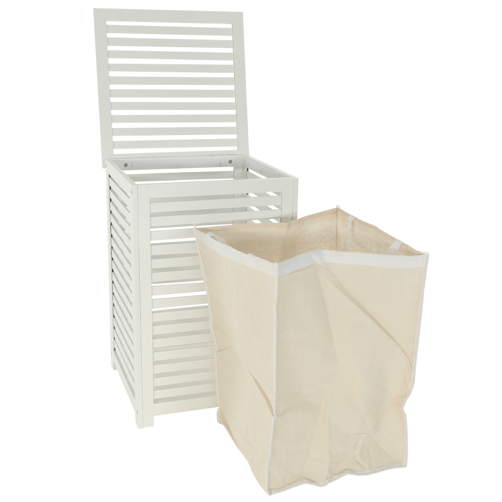 Cos de rufe BASKET, alb, bambus/material textil, 40x40x58 cm