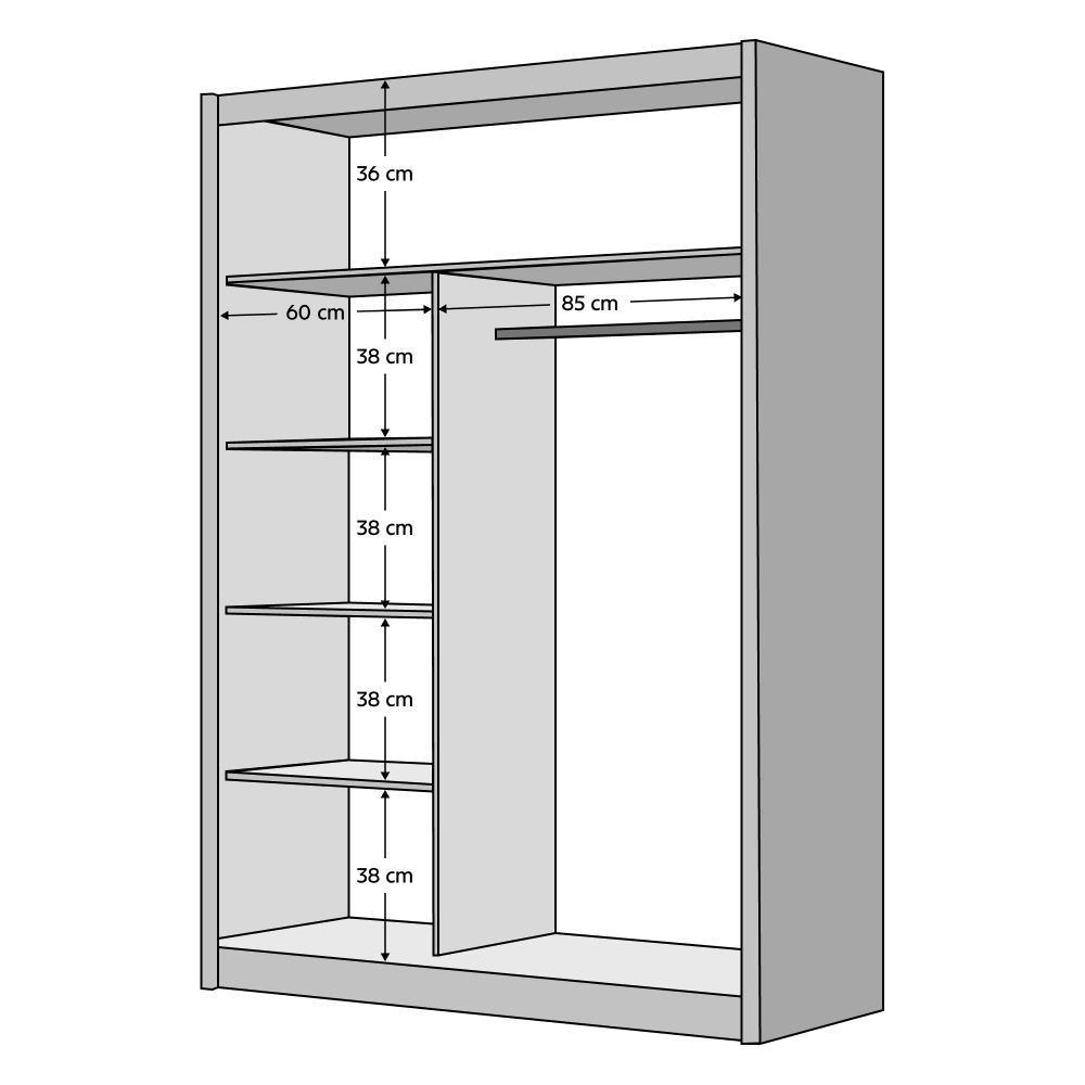 Dulap MERINA, alb/negru, PAL melaminat, cu 2 usi, 150x60x215 cm