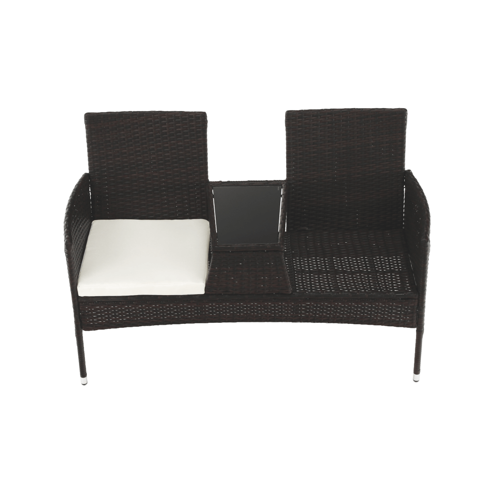 Banca gradina LALIT, maro/crem, ratan artificial/metal, 125x48x87 cm