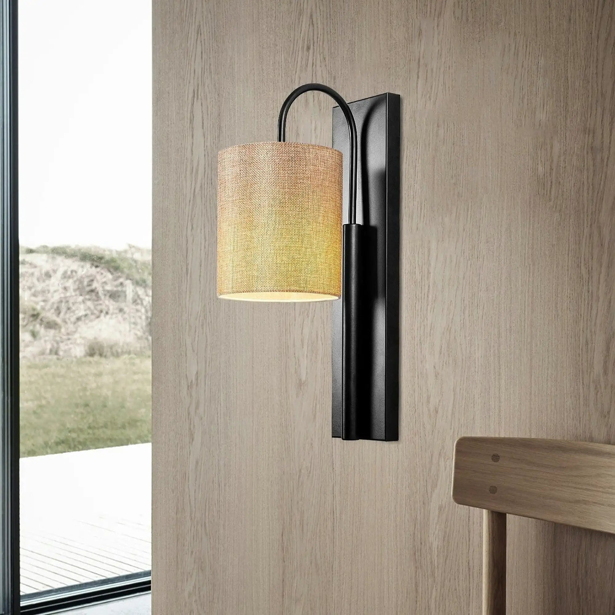 Lampa perete BASTON-3461, negru/crem, metal/material textil, 14x20x42 cm