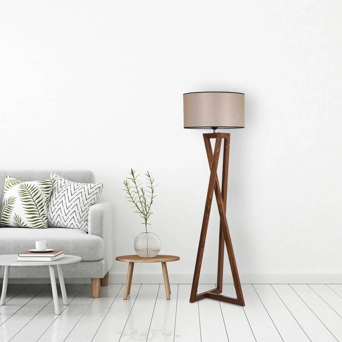 Lampadar 534LUN2157, nuc/bej, lemn/material textil, 45x166 cm