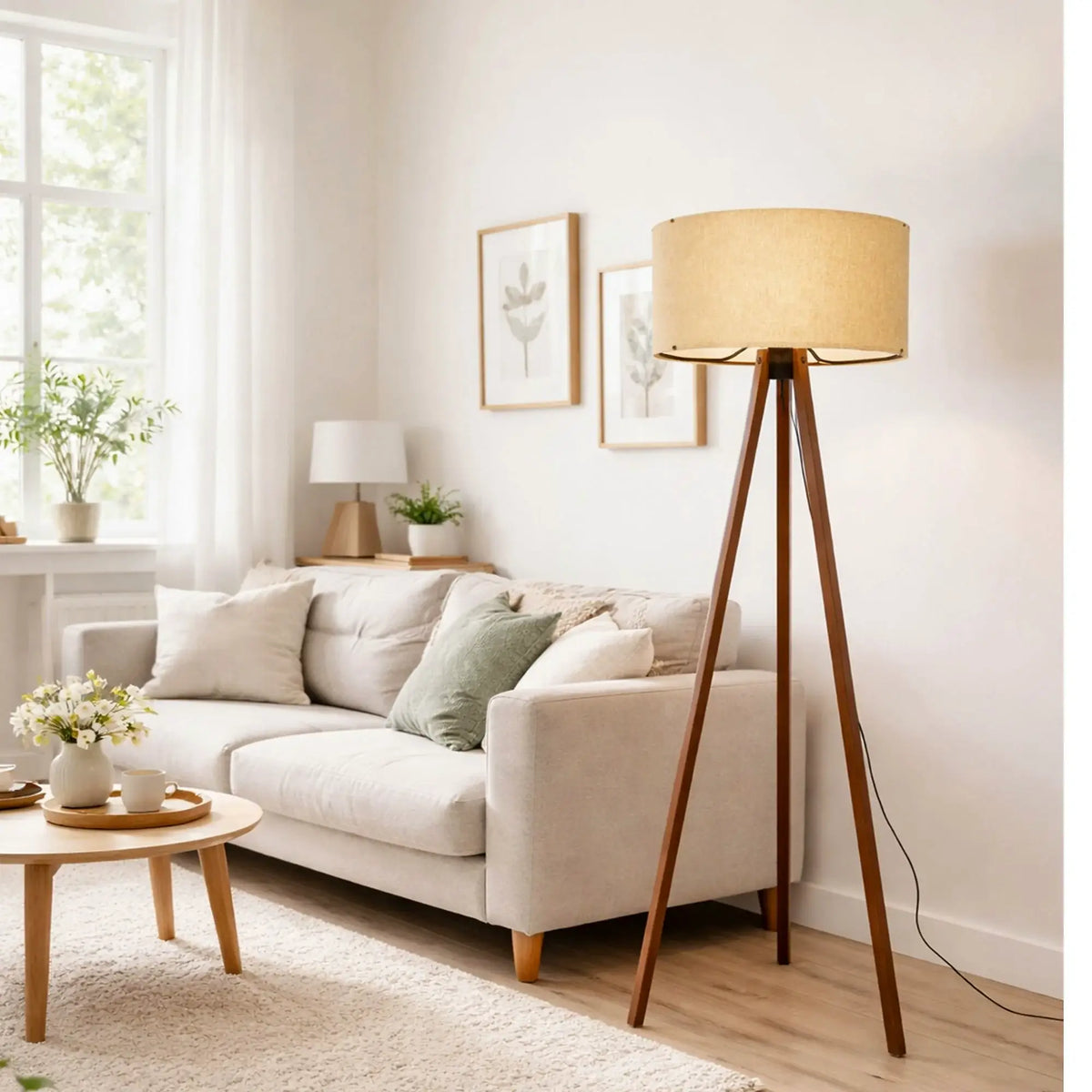 Lampadar AYD-2935, bej, PVC/lemn, 38x140 cm