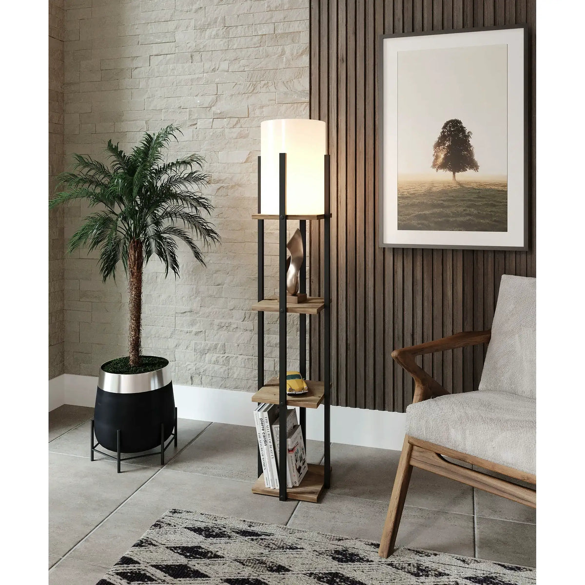 Lampadar NORA SRC, stejar/negru, MDF/PAL,PVC, 21x135 cm