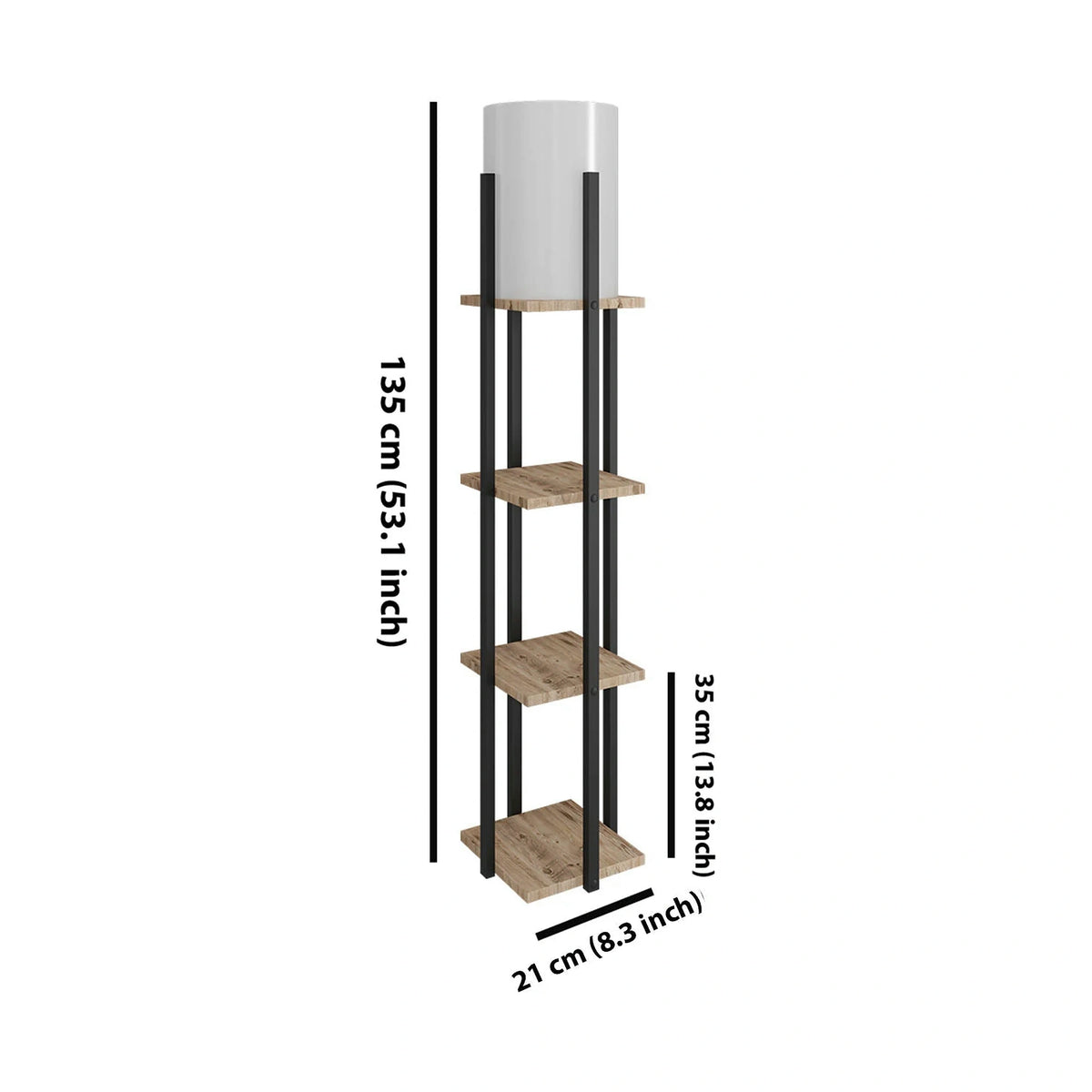 Lampadar NORA SRC, stejar/negru, MDF/PAL,PVC, 21x135 cm