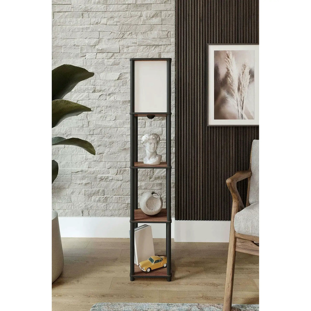 Lampadar TIERSHELFLAMPZ2, nuc, MDF/hârtie, 23x140 cm
