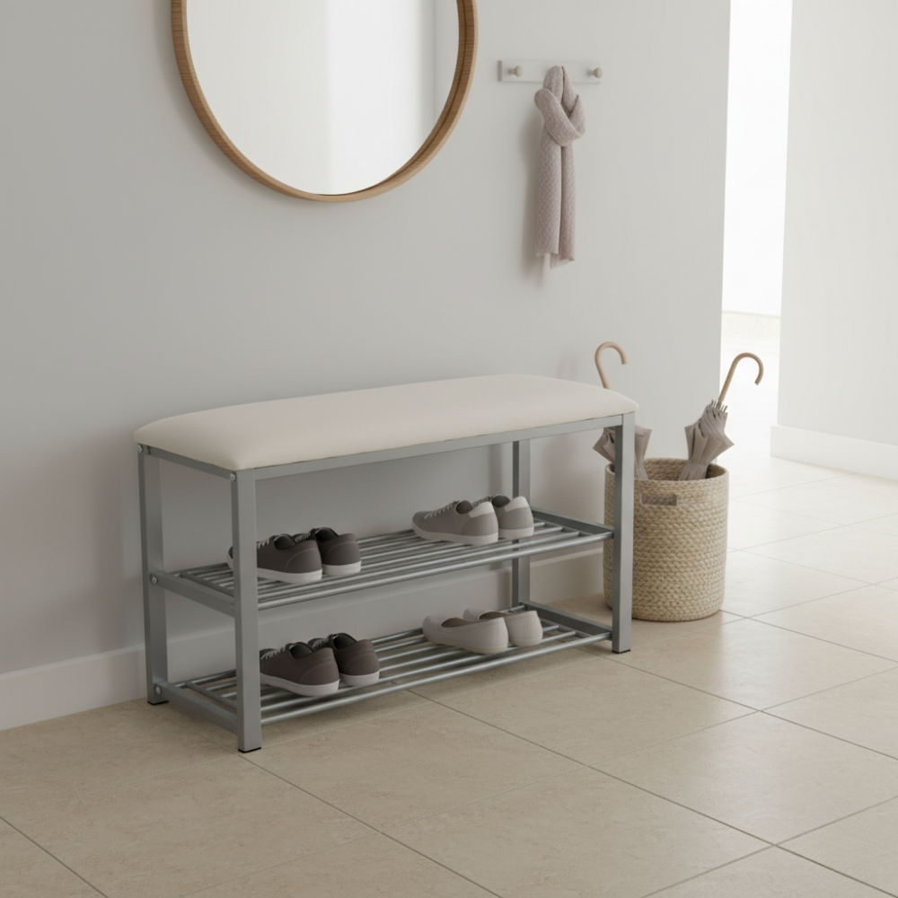 Pantofar LANGELLA, alb/crom, stofa clasica/metal, 81x31x49 cm