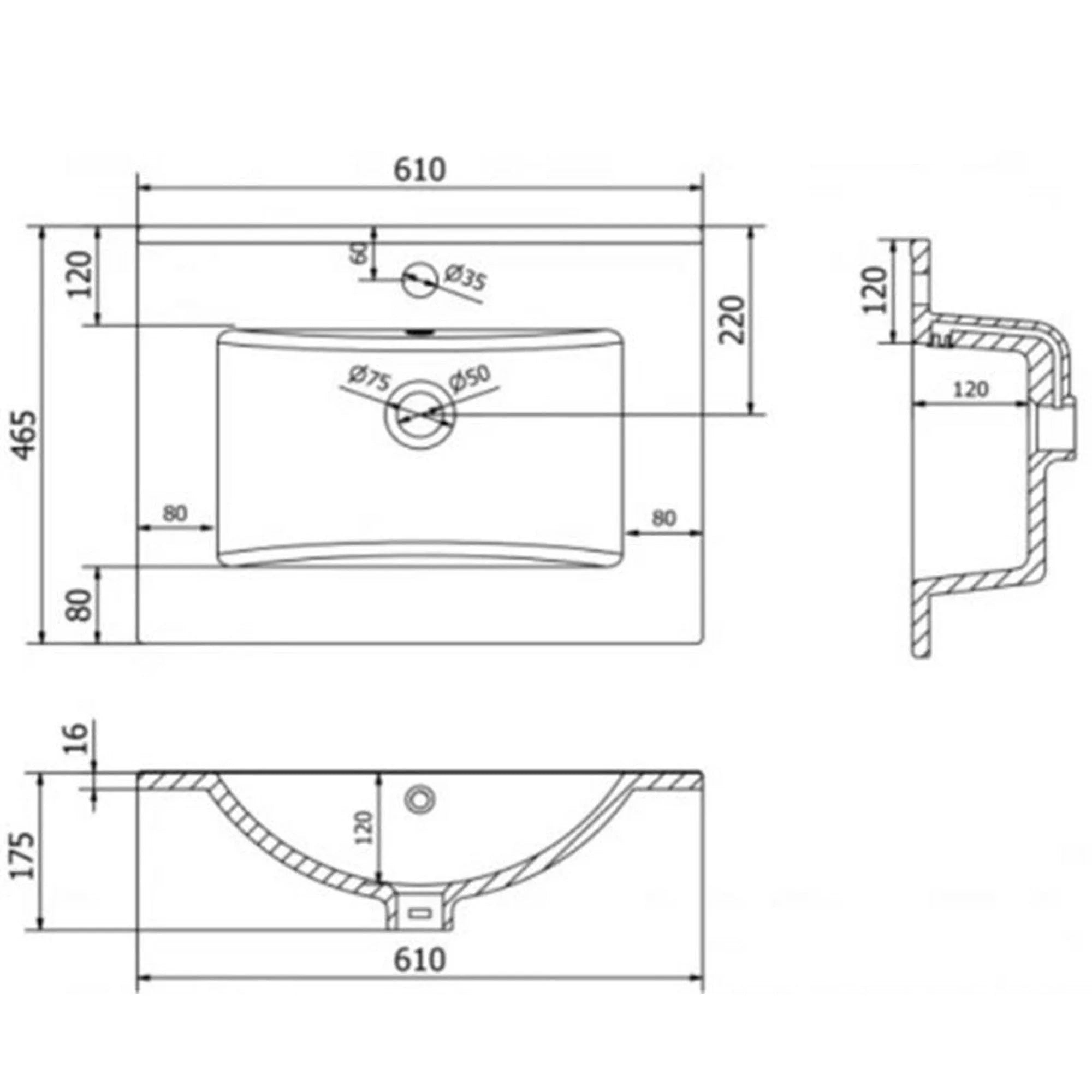 Lavoar PRATO, alb, ceramica, 60x46x17 cm