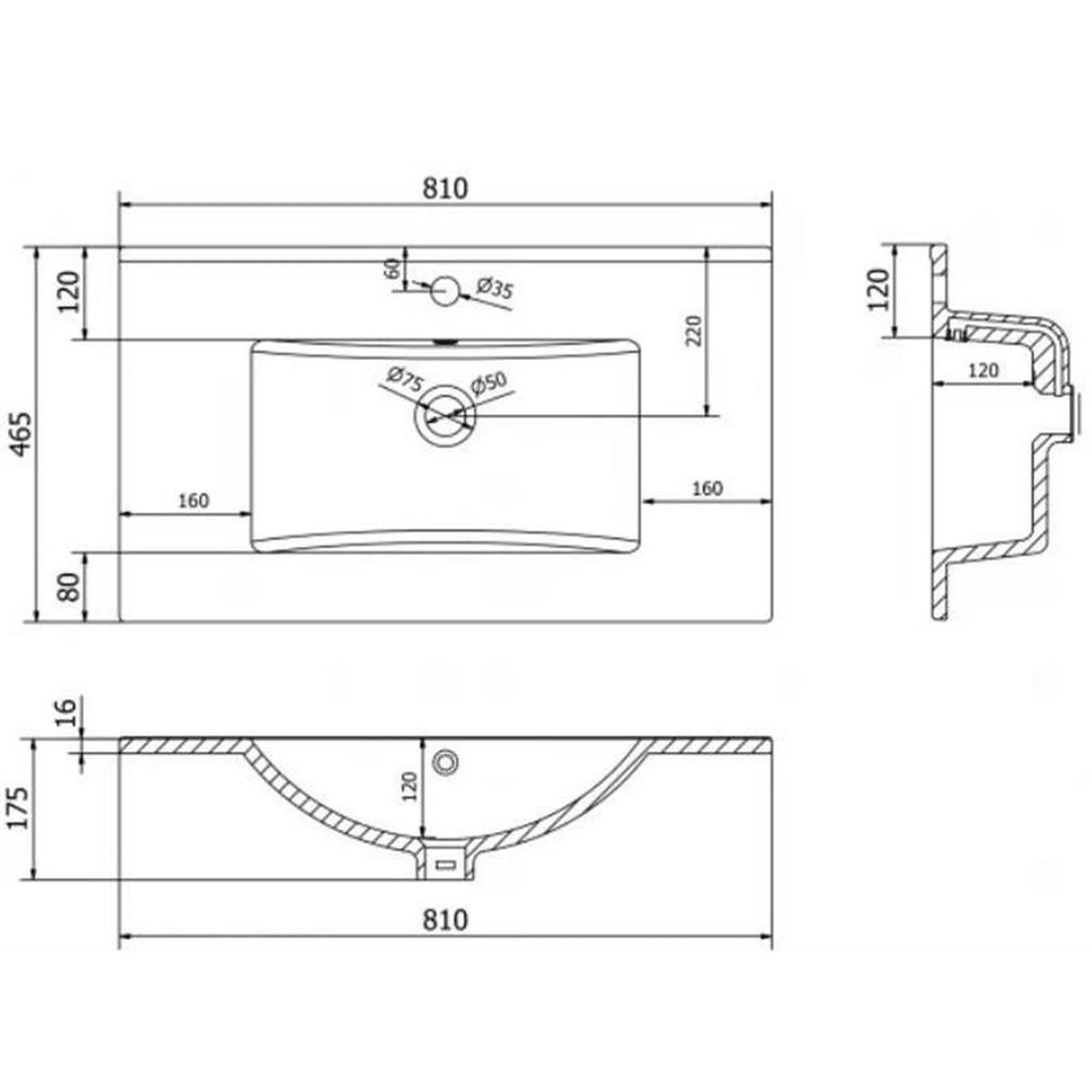 Lavoar PRATO, alb, ceramica, 80x46x17 cm