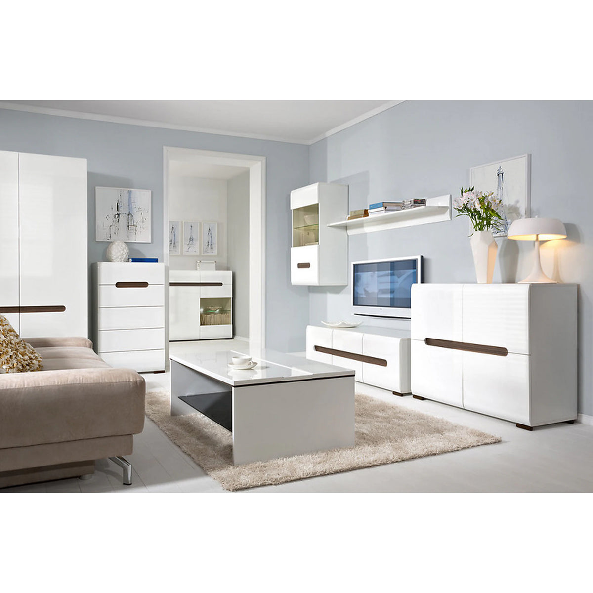 Masuta cafea AZTECA TRIO, alb, PAL, 110x65x40 cm