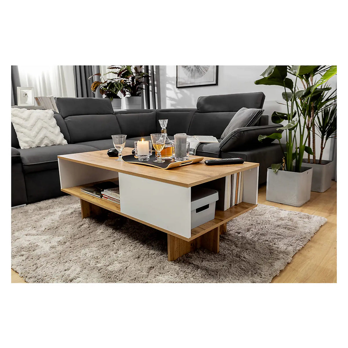 Masuta cafea Zele, stejar wotan/alb, PAL, 120X60X46 cm