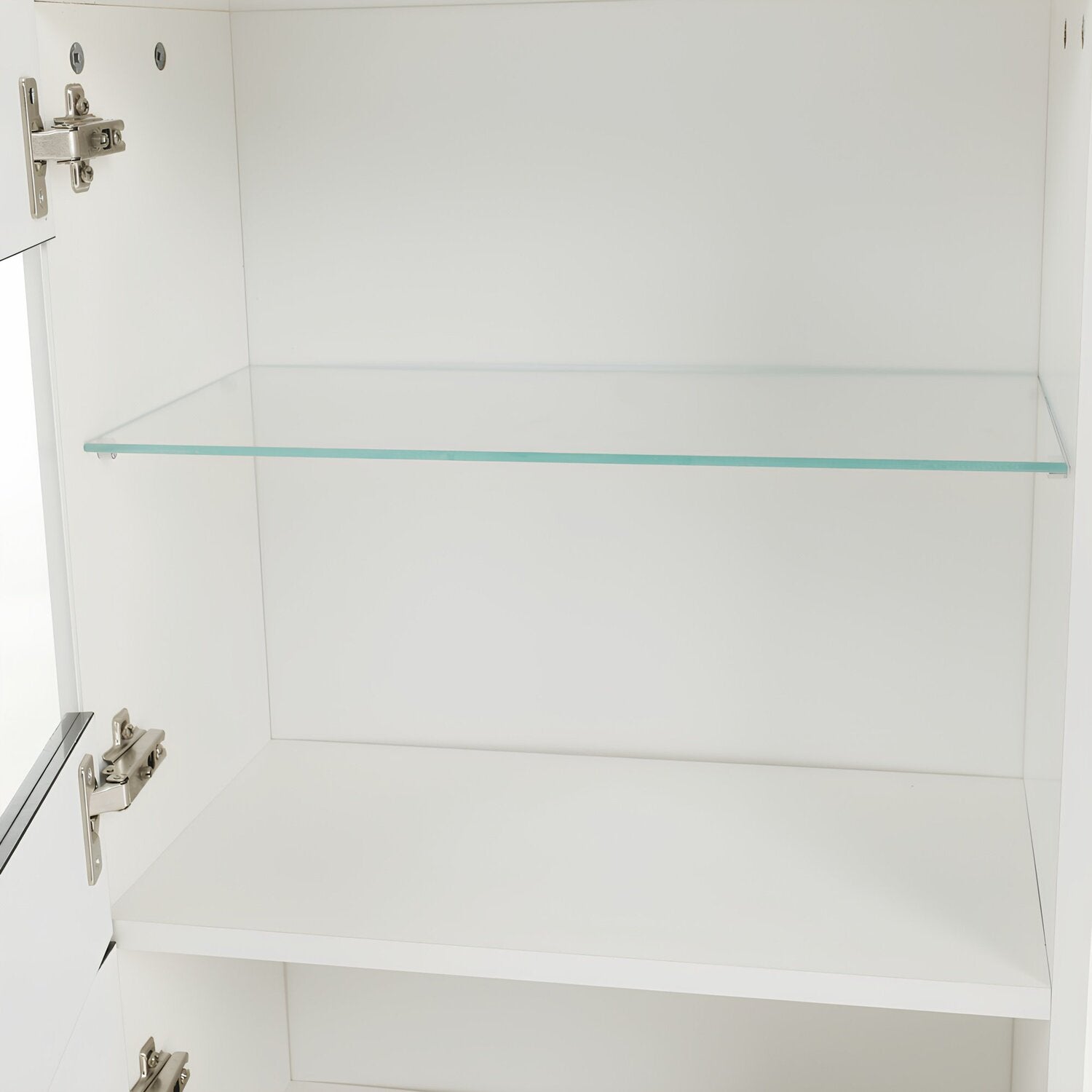 Mobilier living LEO, alb/negru lucios, PAL melaminat/sticla, cu iluminare LED, 7 piese, 250x42x180 cm