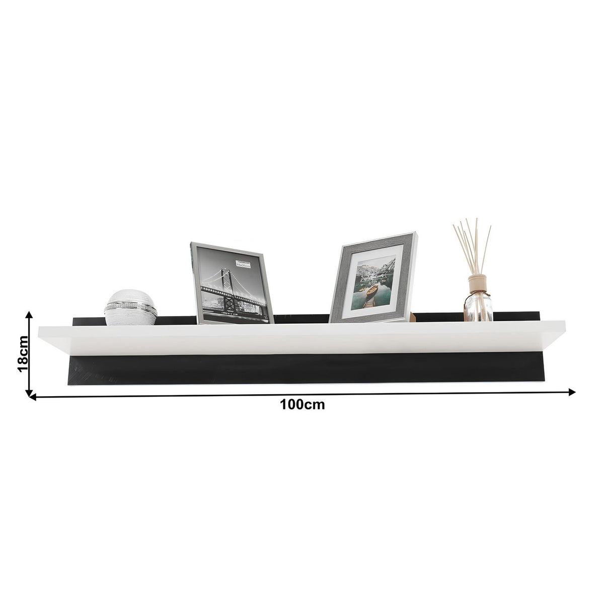 Mobilier living LEO, alb/negru lucios, PAL melaminat/sticla, cu iluminare LED, 7 piese, 250x42x180 cm