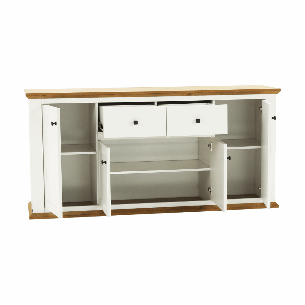 Comoda LEON MZ9, alb, stejar grand, PAL laminat/metal, 180x45x87 cm