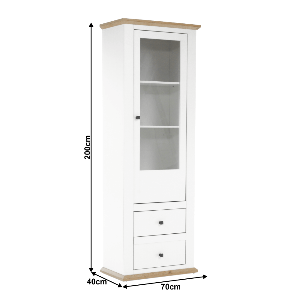 Vitrina LEON MZ4, alb/stejar deschis, PAL laminat, 70x40x200 cm
