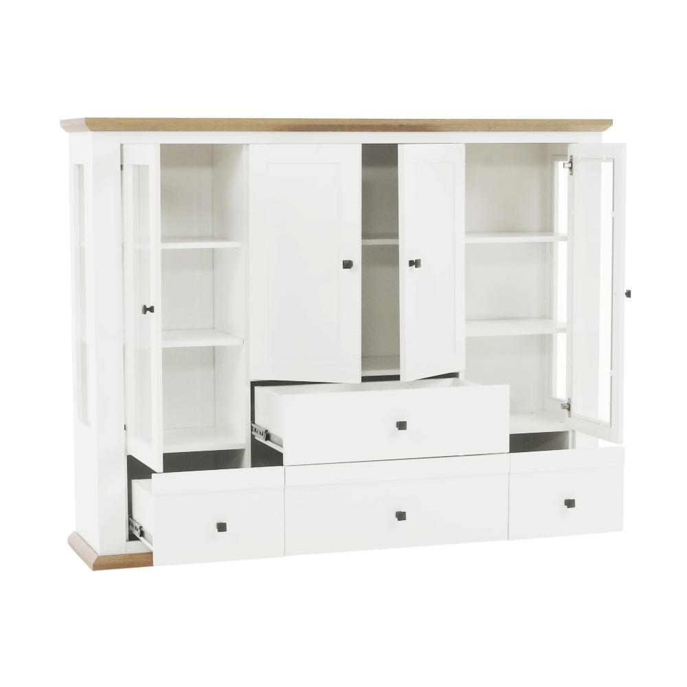 Vitrina LEON MZ6, alb/stejar deschis, PAL laminat, 165x40x130 cm