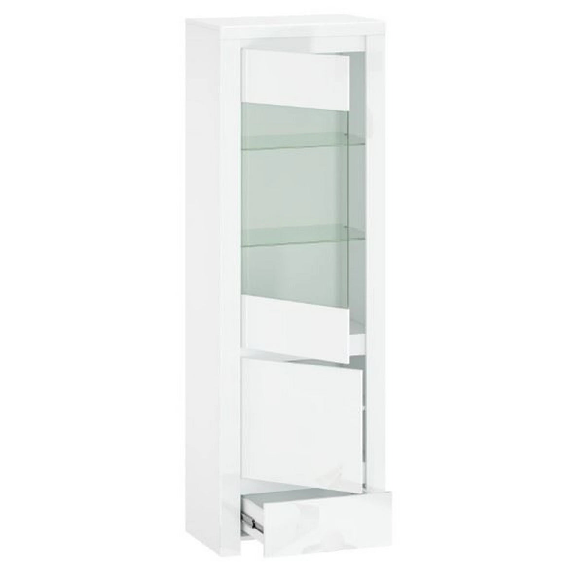 Vitrina living moderna LINGO, alb lucios, PAL laminat, 68x42x202 cm