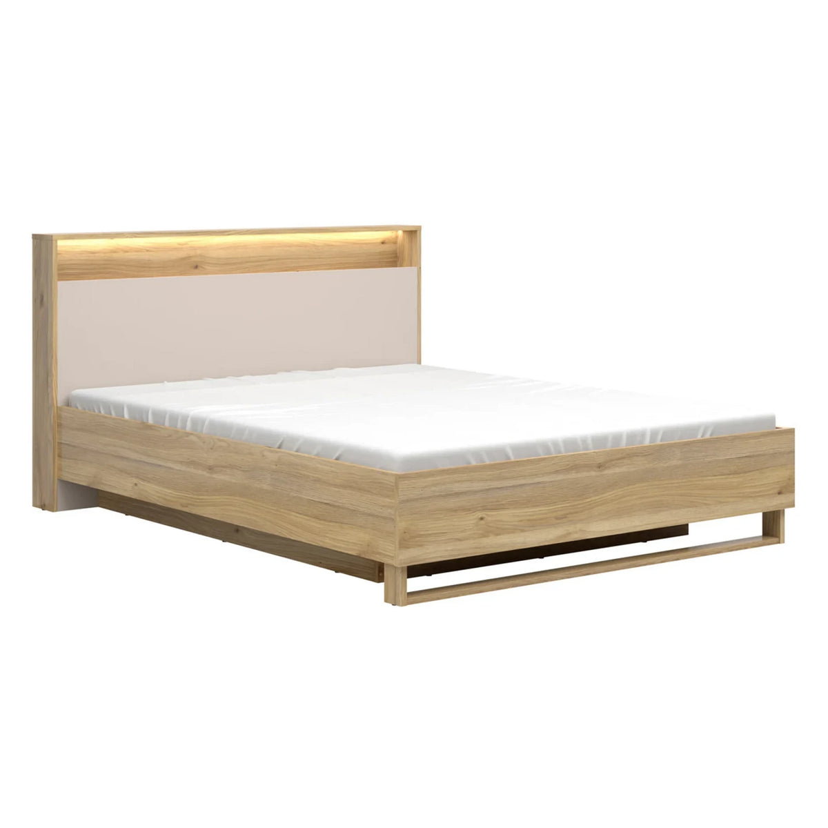 Set dormitor DALVA, stejar/casmir, pat 160x200, dulap cu 3 usi si 2 sertare, 2 noptiere si o comoda