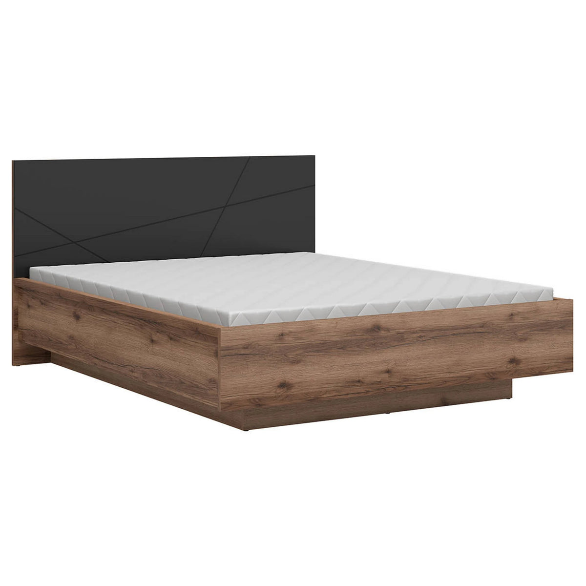 Set dormitor FORN, stejar inchis/negru mat, pat 160x200, dulap cu 3 usi si 2 noptiere
