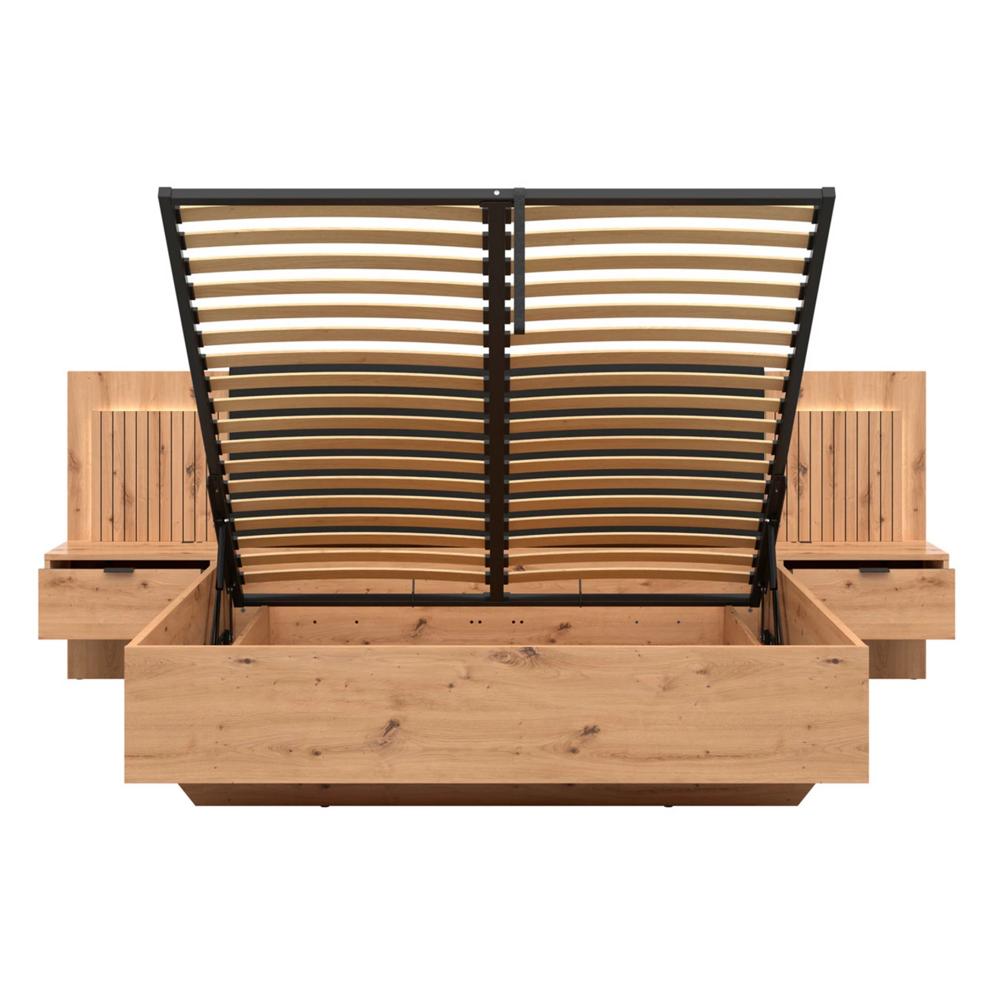 Set dormitor LAMEA, stejar artisan, pat 160x200, dulap cu 3 usi, 2 noptiere si o comoda
