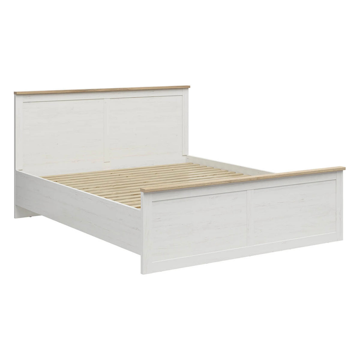 Set dormitor LOKSA 2, pin alb/stejar grandson, pat 180x200, dulap cu 2 usi si 2 noptiere