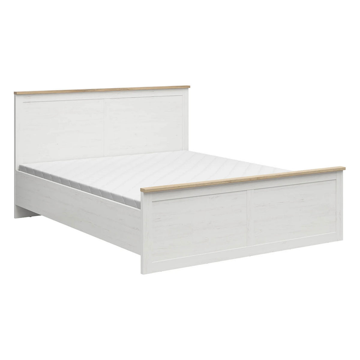Set dormitor LOKSA 2, pin alb/stejar grandson, pat 180x200, dulap cu 2 usi si 2 noptiere