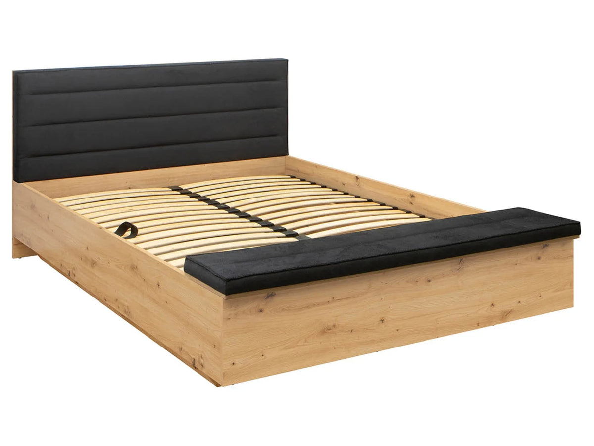 Set dormitor OSTIA, stejar artisan/negru, pat 160x200, dulap cu 2 usi si 2 sertare, comoda si noptiera