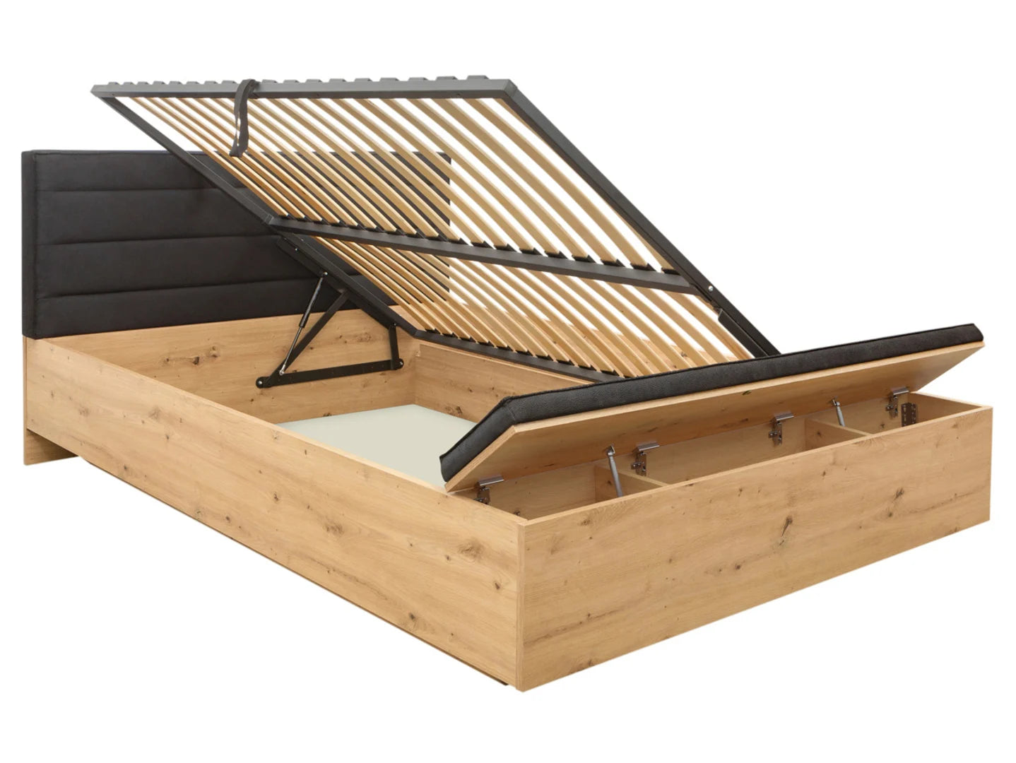 Set dormitor OSTIA, stejar artisan/negru, pat 160x200, dulap cu 2 usi si 2 sertare, comoda si noptiera