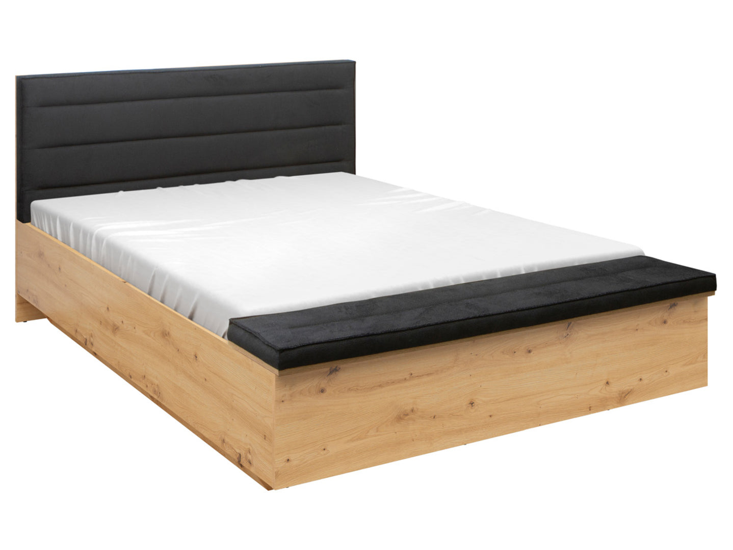 Set dormitor OSTIA, stejar artisan/negru, pat 160x200, dulap cu 2 usi si 2 sertare, comoda si noptiera