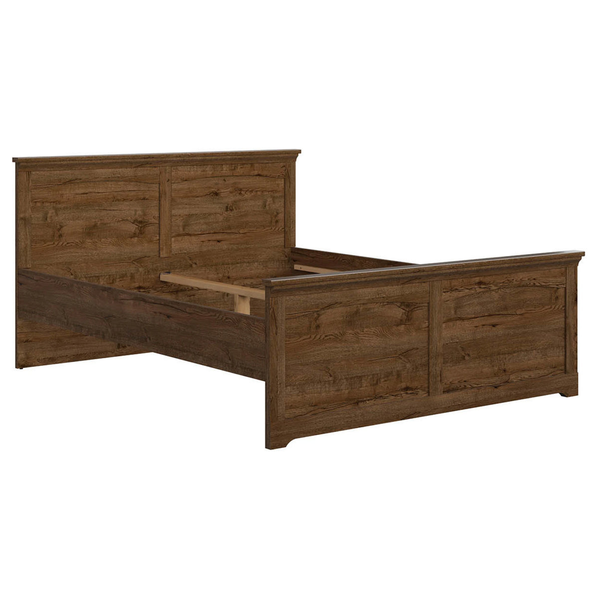 Set dormitor PATRAS, stejar, pat 160x200, dulap cu 3 usi, 2 noptiere si comoda