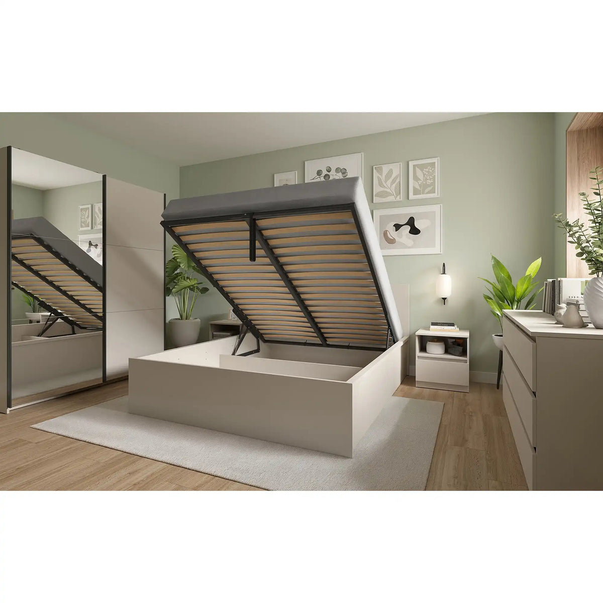 Pat TRETIX 120x200, casmir, PAL laminat, cu somiera si lada depozitare