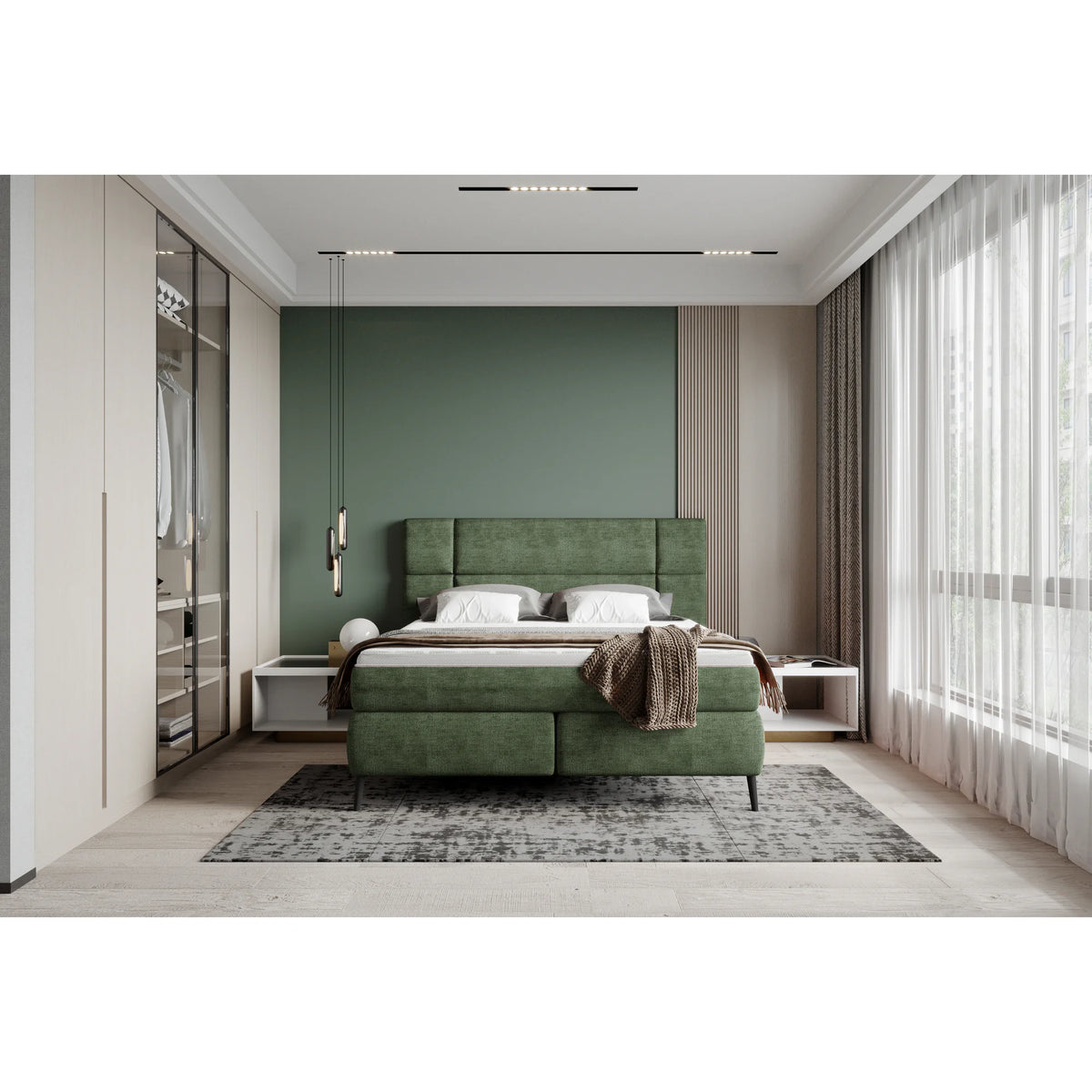 Pat boxspring LUCIO 160x200, personalizabil materiale Gama Premium, cu saltele si topper